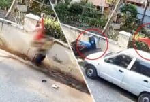 Speeding Car Hits Bike and Pedestrian; Woman Left Hanging on Iron Grille (Shocking Video)