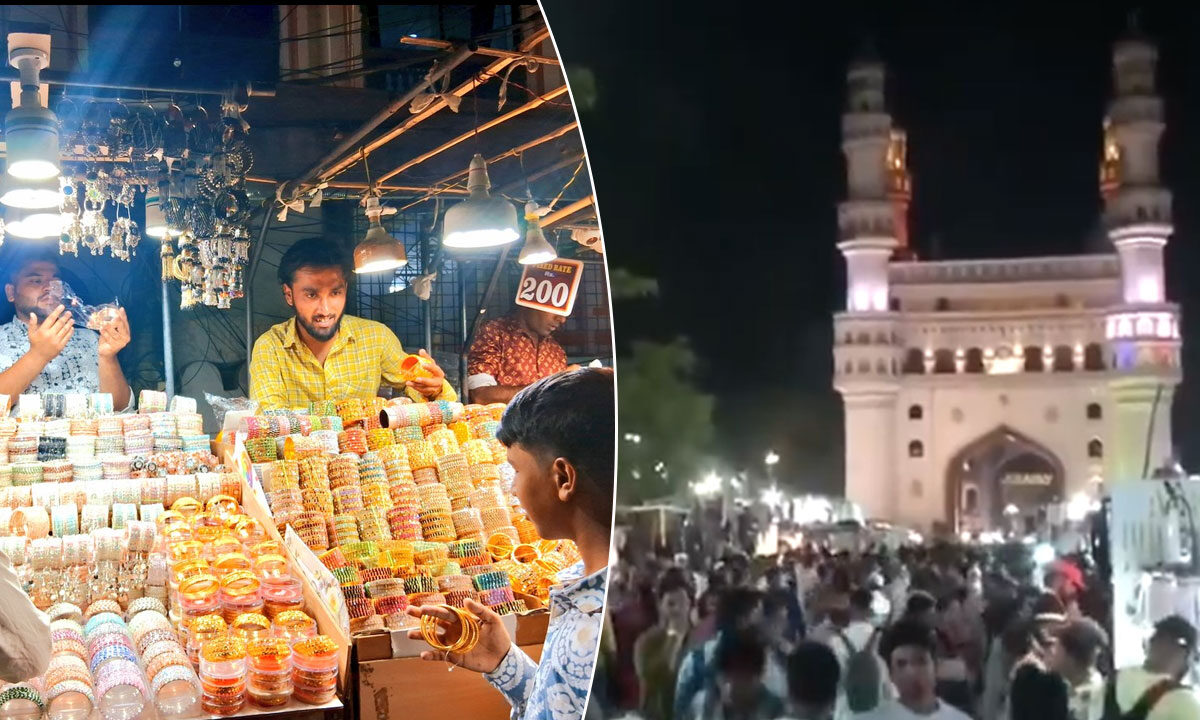 Hyderabad's Charminar Market Glows with Festive Eid Shopping Rush!