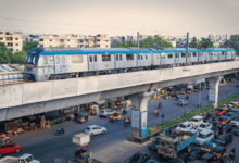 Construction progress of Hyderabad Metro’s Old City corridor, featuring the upcoming MGBS-Chandrayangutta stretch (March 2025).