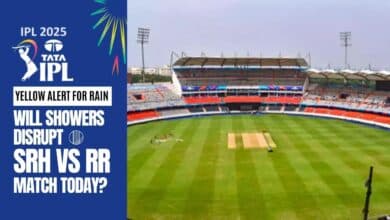 Rajiv Gandhi Stadium in Hyderabad under cloudy skies ahead of the SRH vs RR IPL 2025 match. (Image: Munsif)