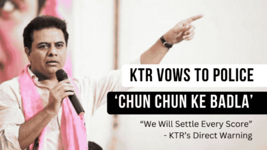 KTR addresses BRS workers in Karimnagar, warning Telangana Police of strict action under the "Chun Chun ke Badla" pledge.