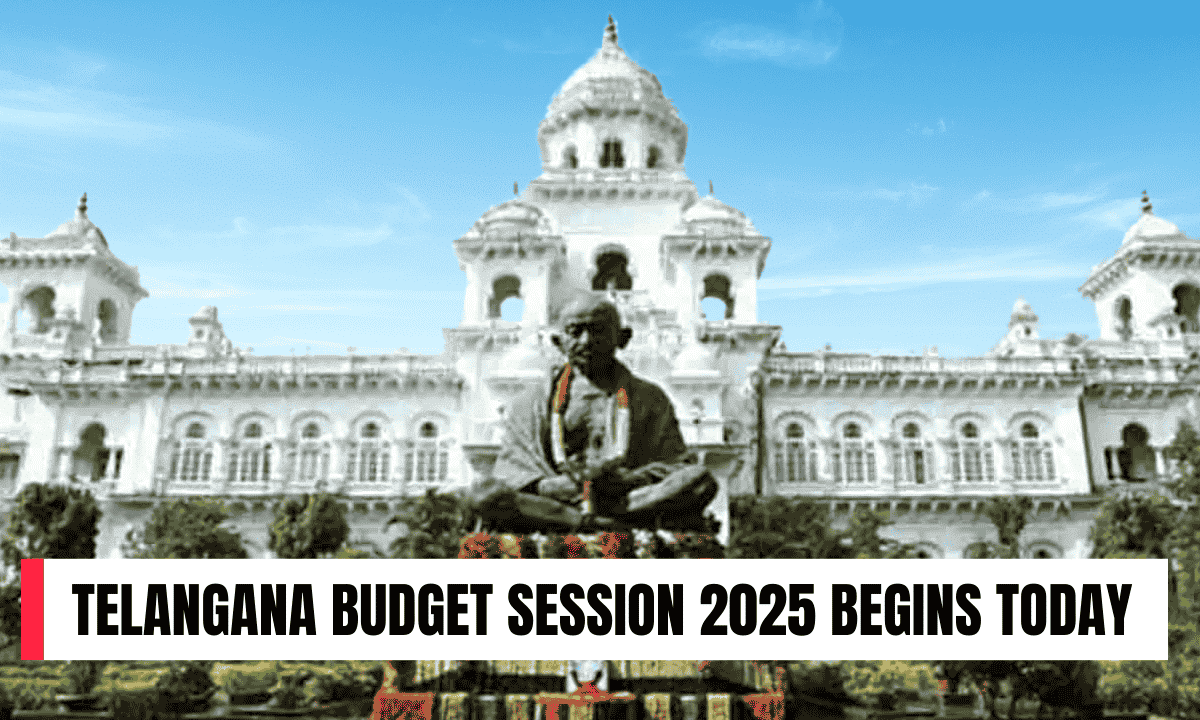 Governor Jishnu Dev Varma addresses the Telangana Legislature during the 2025 Budget Session at the historic Assembly building in Hyderabad.