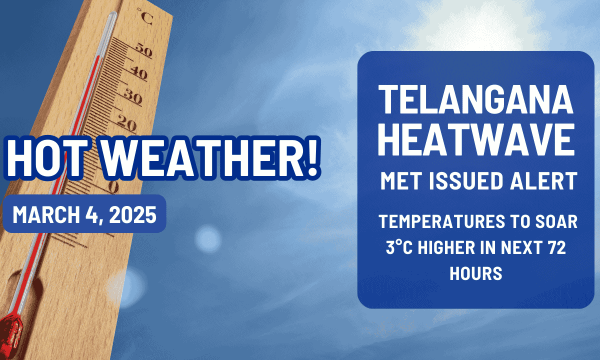 A digital thermometer displays rising temperatures in Hyderabad amid the Meteorological Department's heatwave warning.