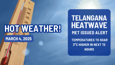 A digital thermometer displays rising temperatures in Hyderabad amid the Meteorological Department's heatwave warning.