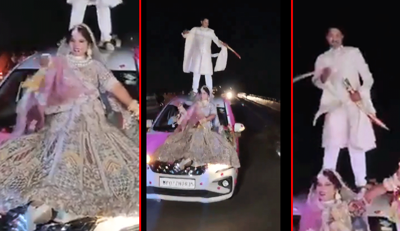 Viral Video: Newlywed Couple Dances on Moving Car