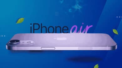 The iPhone 17 Air features an ultra-thin design with a horizontal camera bar and a 6.6-inch OLED display.