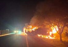Two Trucks Gutted After Head-On Collision on Hyderabad-Bengaluru Highway