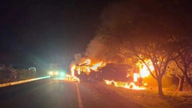 Two Trucks Gutted After Head-On Collision on Hyderabad-Bengaluru Highway