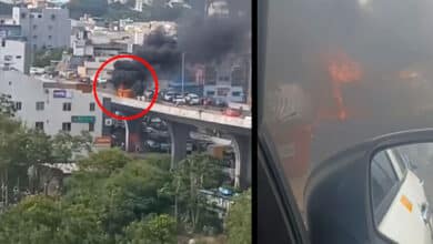 Hyderabad: Car Catches Fire on PVNR Expressway Near Gudimalkapur; No Casualties Reported