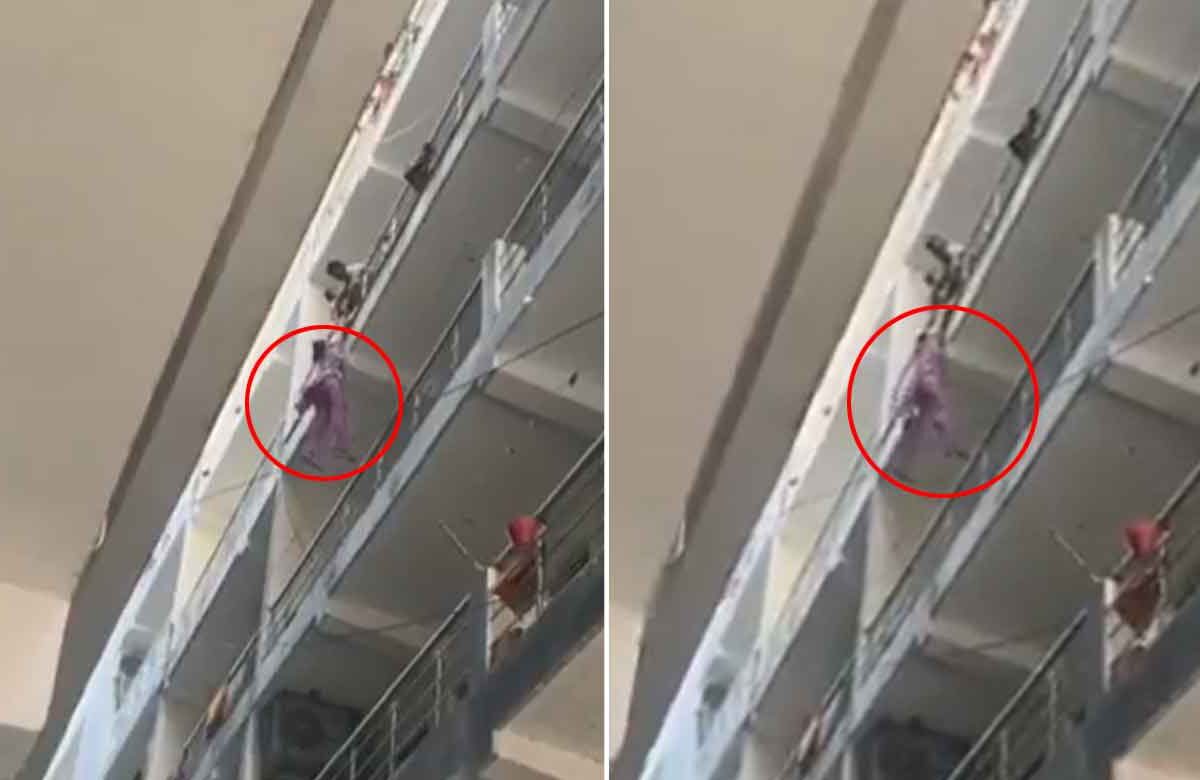 Shocking Domestic Violence: Husband Caught on Camera Hanging Wife from Top Floor