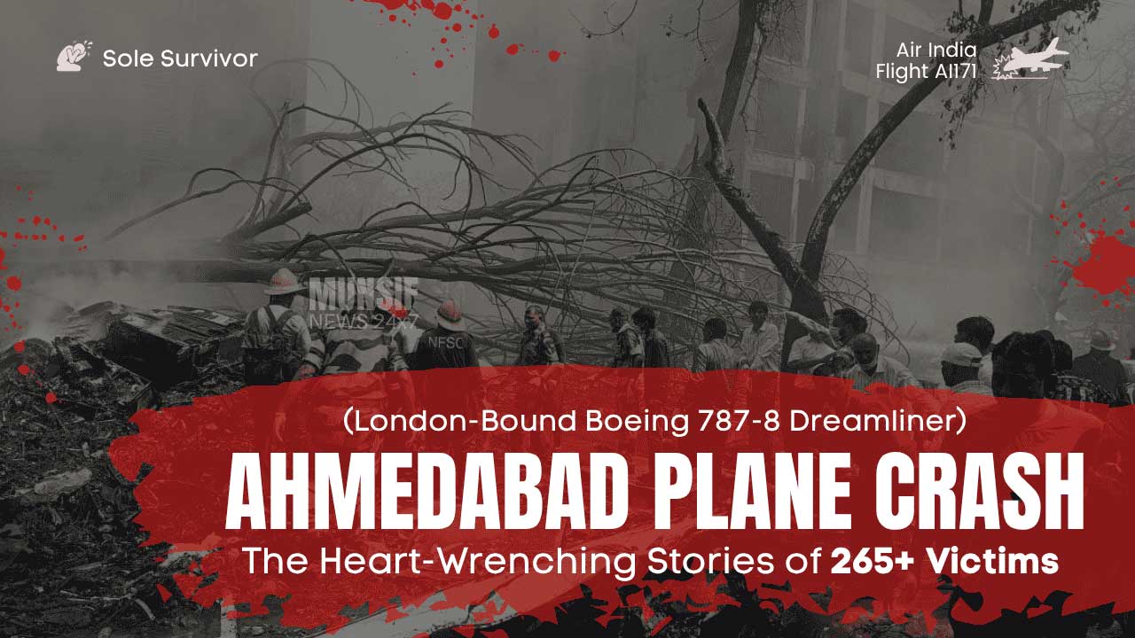 Rescue workers and officials at the crash site of Air India Flight AI171, where the aircraft tragically impacted the B.J. Medical College campus in Ahmedabad.