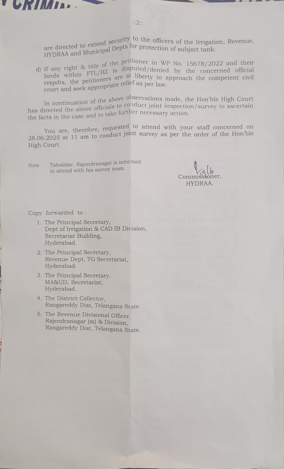 WhatsApp Image 2025 06 21 at 3.06.44 PM 1 Hyderabad High Court Orders Crackdown on Illegal Encroachments Around Mir Alam Tank’s FTL