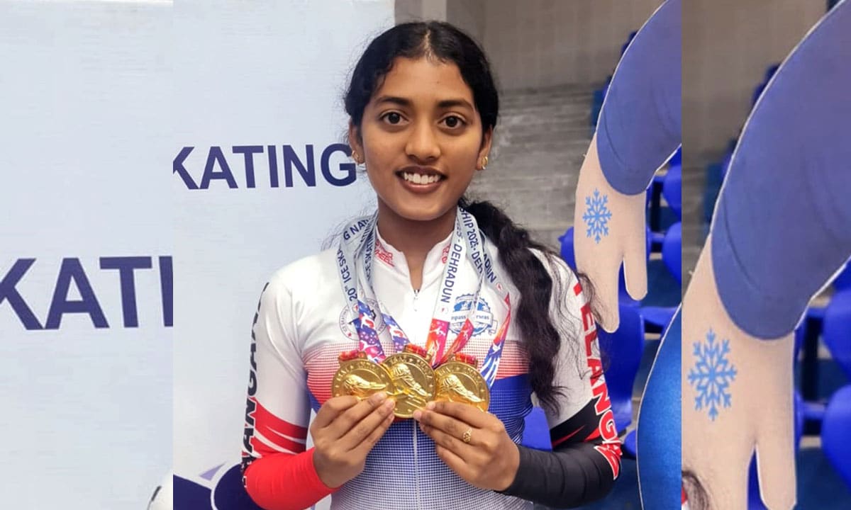 Telangana’s Ice-Skating Star Nayana Talluri Strikes Gold Thrice in Dehradun