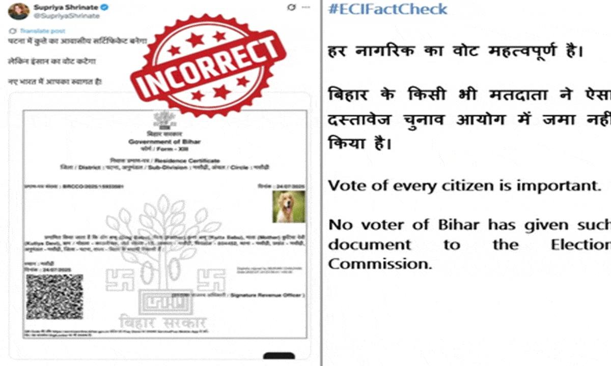 ECI debunks viral claim of dog listed as voter in Bihar, labels it ‘fake and incorrect’