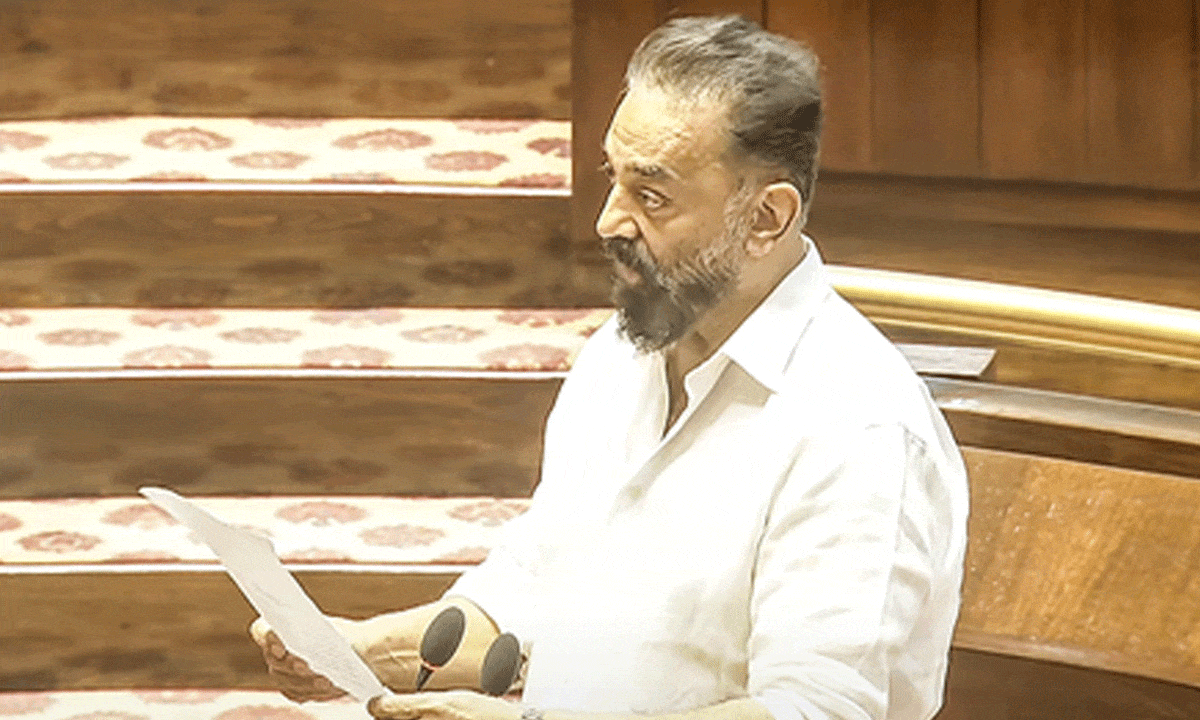 RS adjourned briefly amid Oppn protest, Kamal Haasan takes oath as member