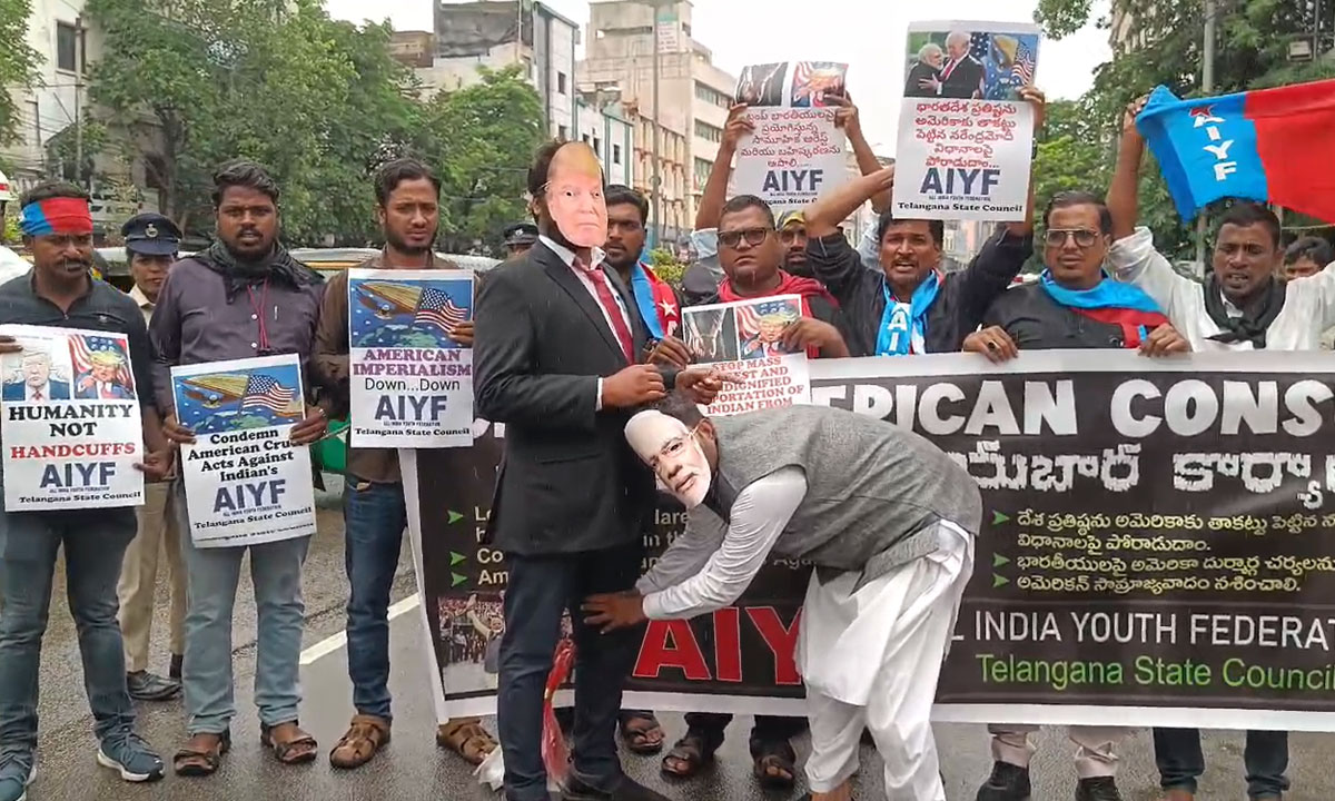 Hyderabad: AIYF Activists Protest Against Modi-Trump Ties, Detained Near American Consulate