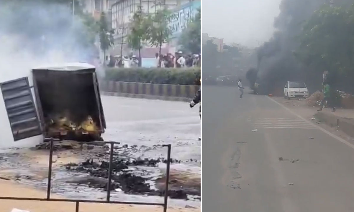 Chemical-Loaded Auto Catches Fire Near LB Nagar CP Camp Office in Hyderabad