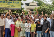 Parents Protest Outside Sri Chaitanya School in Koti Over Sudden Closure