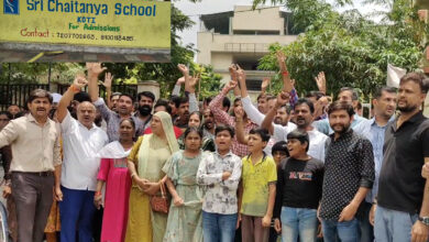 Parents Protest Outside Sri Chaitanya School in Koti Over Sudden Closure